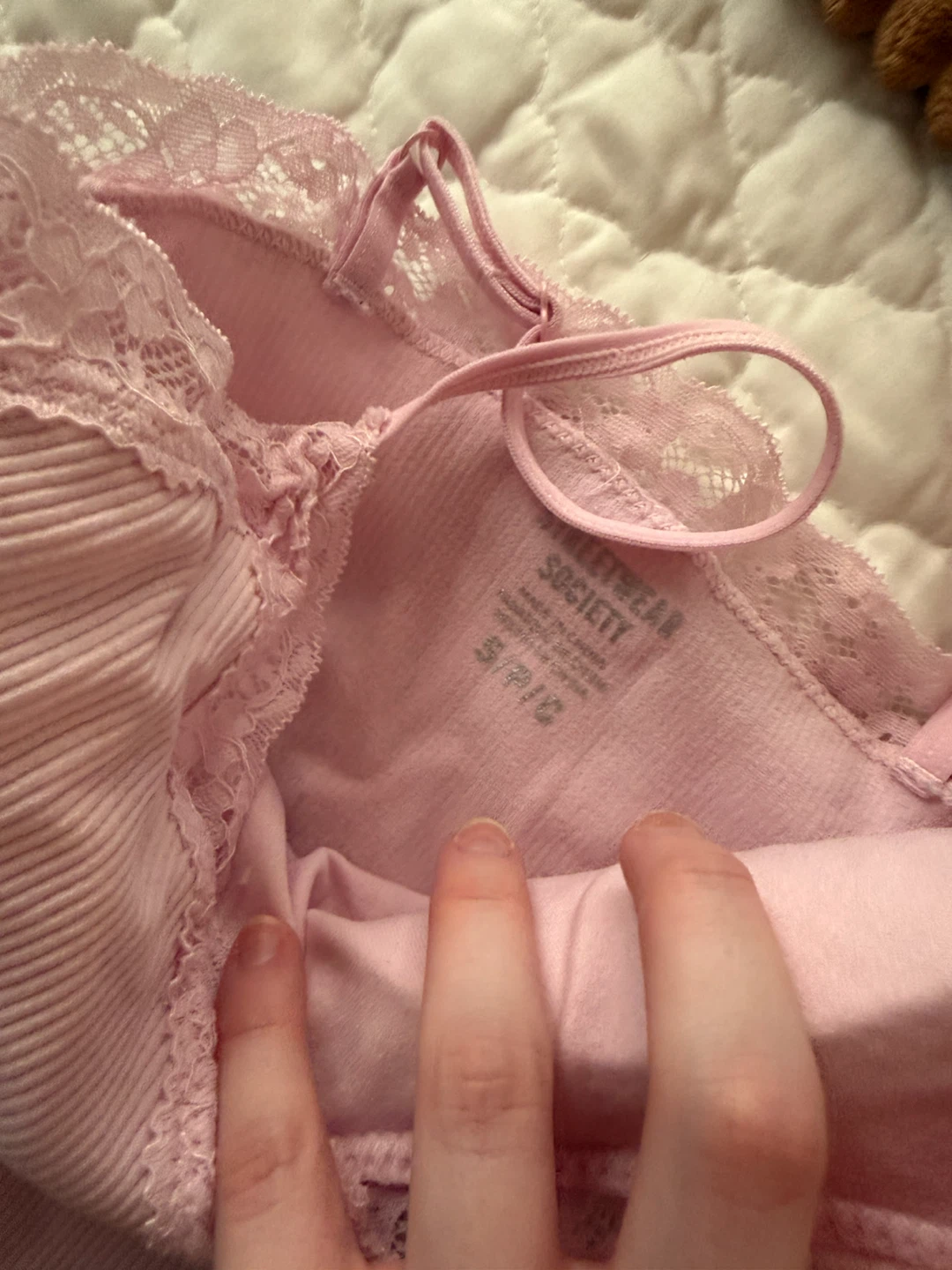 Society Pink Ribbed Lace Trim Cami Top - photo 3