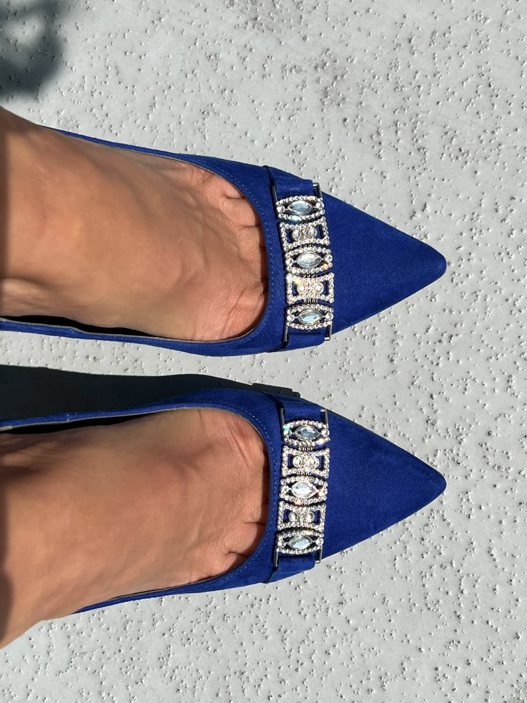 Royal Blue Suede Heels with Rhinestone Embellishment