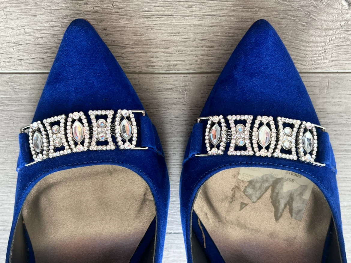 Royal Blue Suede Heels with Rhinestone Embellishment - photo 2