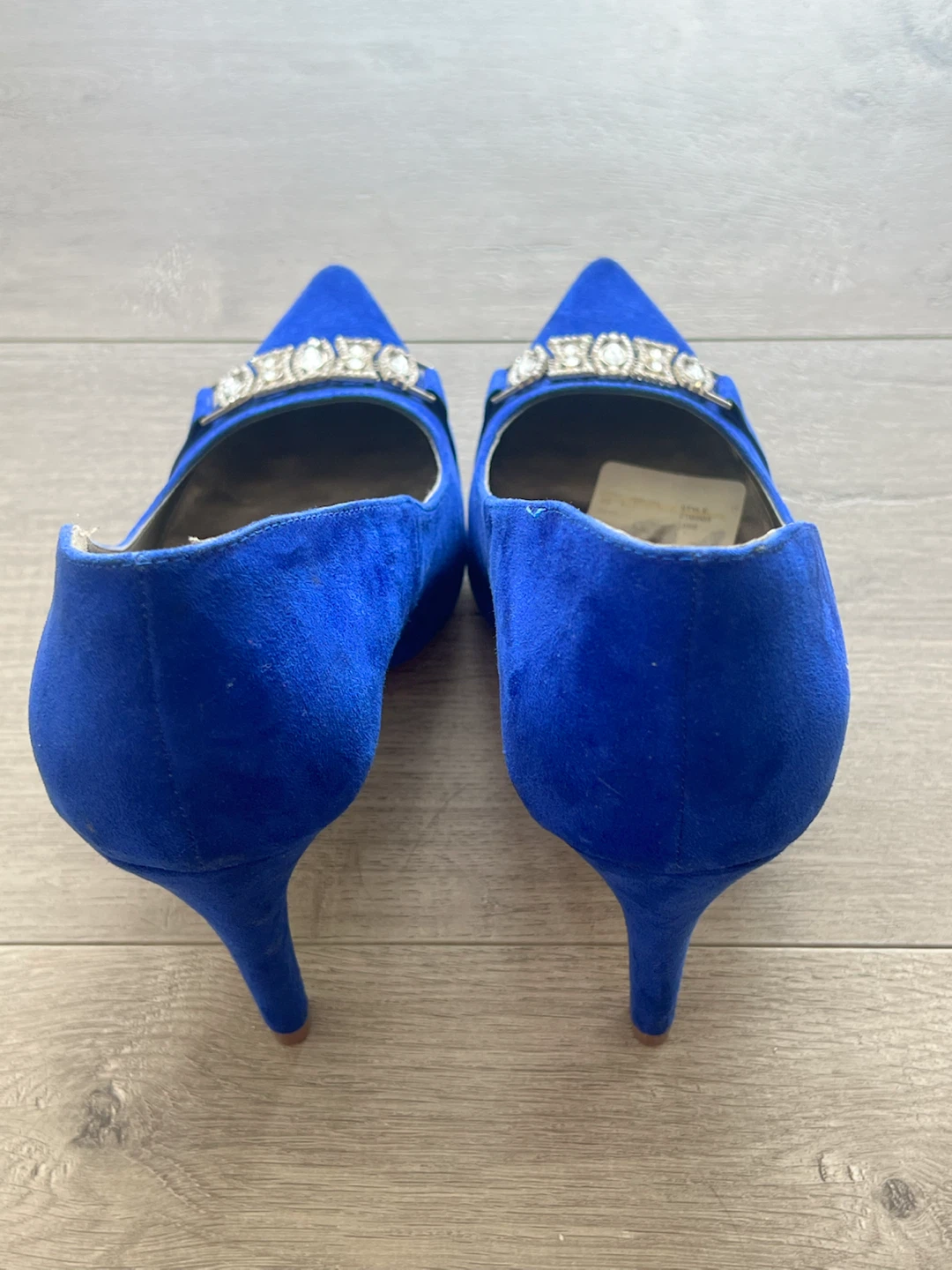 Royal Blue Suede Heels with Rhinestone Embellishment - photo 3