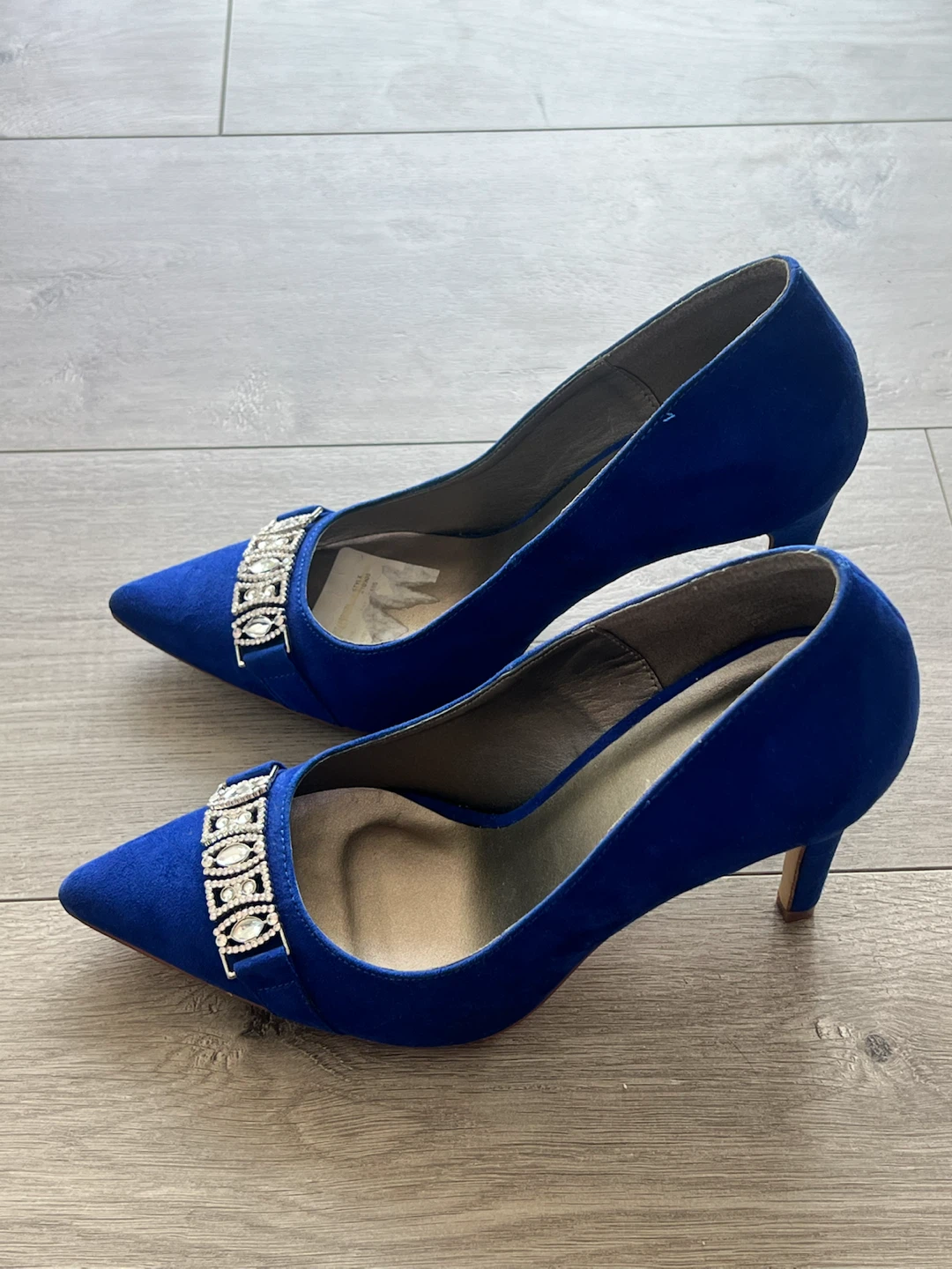 Royal Blue Suede Heels with Rhinestone Embellishment - photo 4