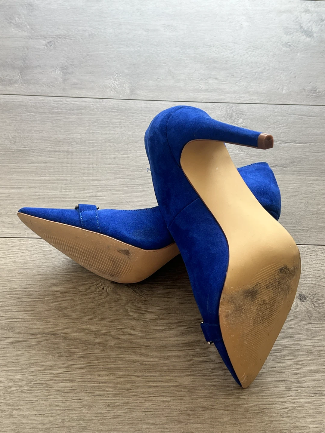 Royal Blue Suede Heels with Rhinestone Embellishment - photo 5