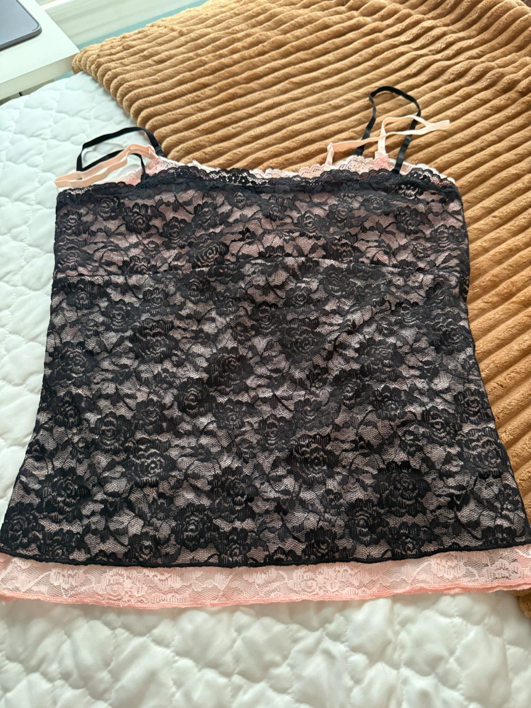 Black and Pink Lace Camisole - Size S