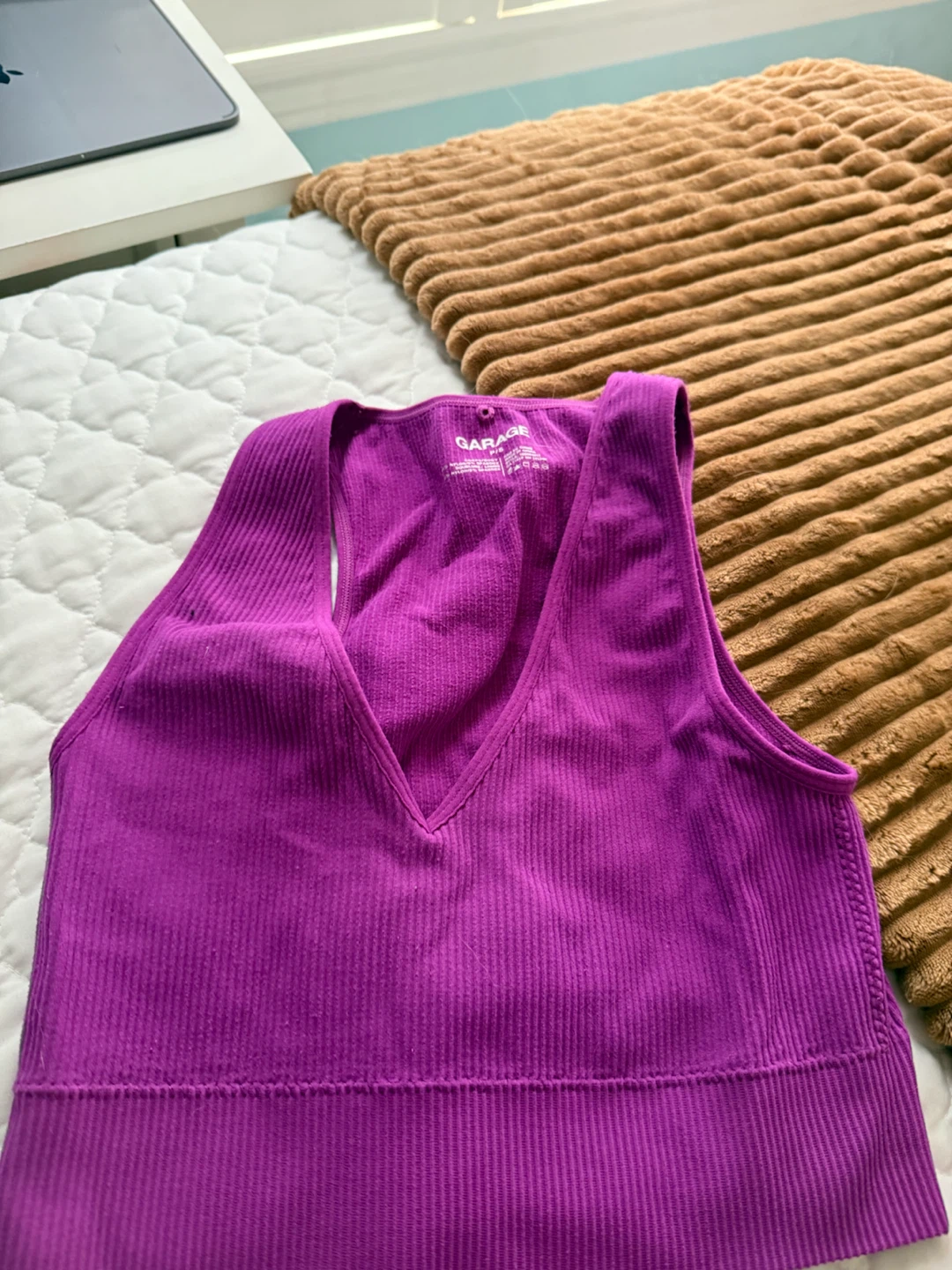 Garage Purple Ribbed Crop Tank Top P/S