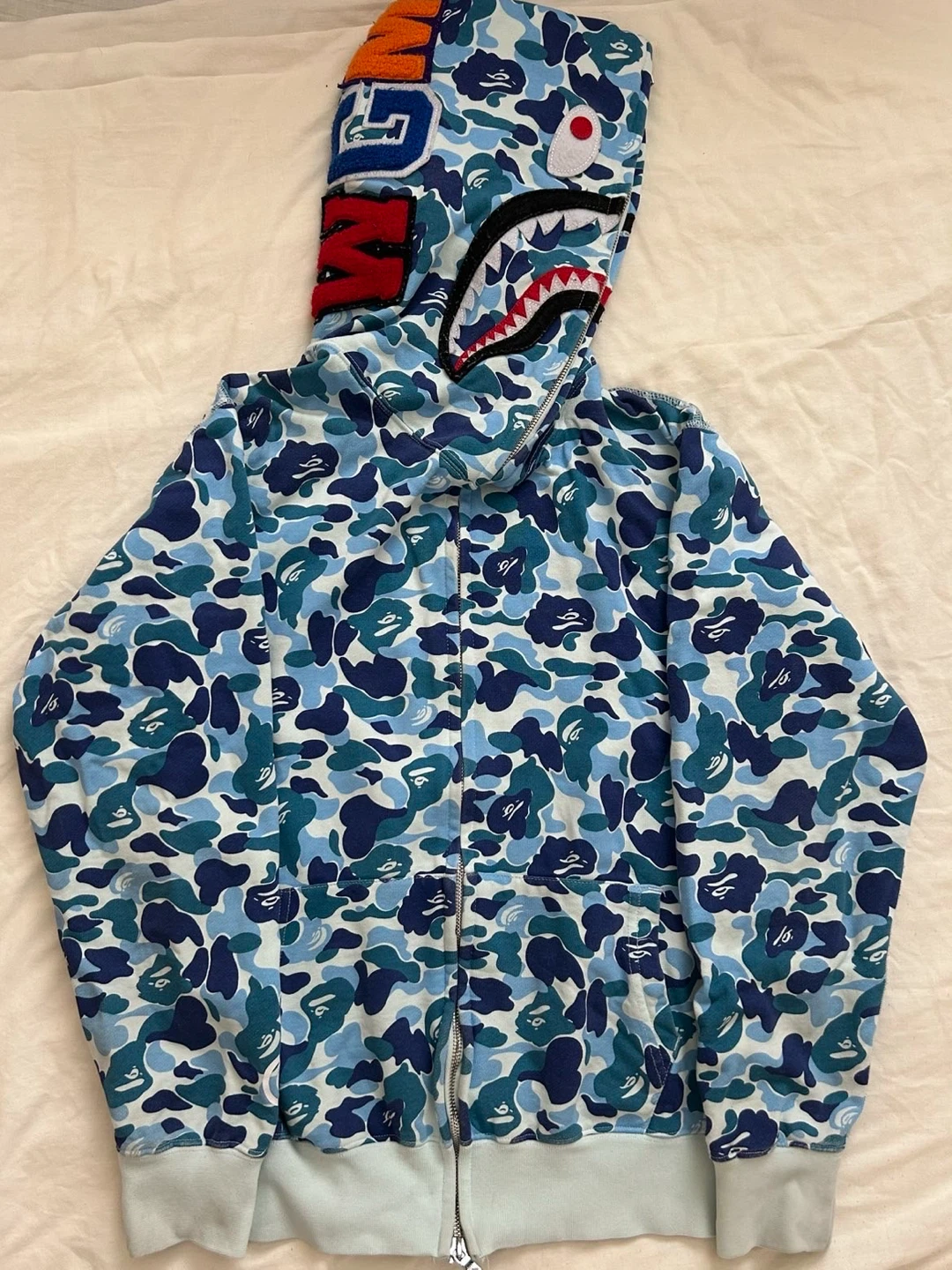 A Bathing Ape Full Zip Hoodie Blue Camo Shark