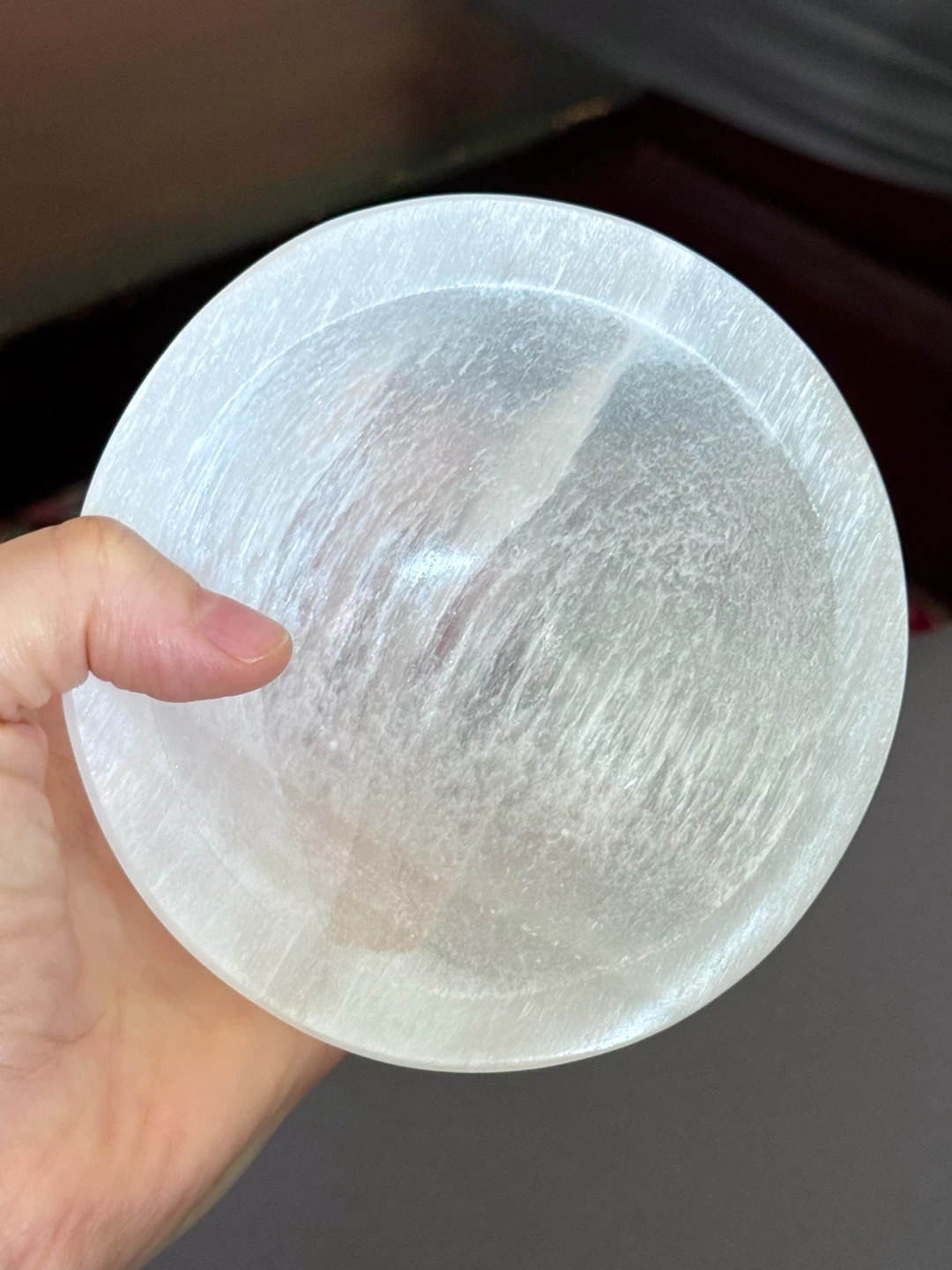 Moroccan Hand-Carved Round Crystal Selenite Dish With Crystals - photo 2