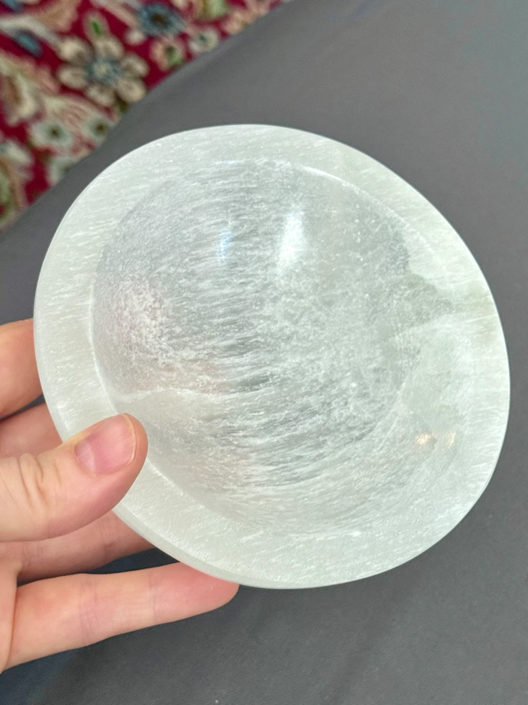 Moroccan Hand-Carved Round Crystal Selenite Dish With Crystals - photo 3