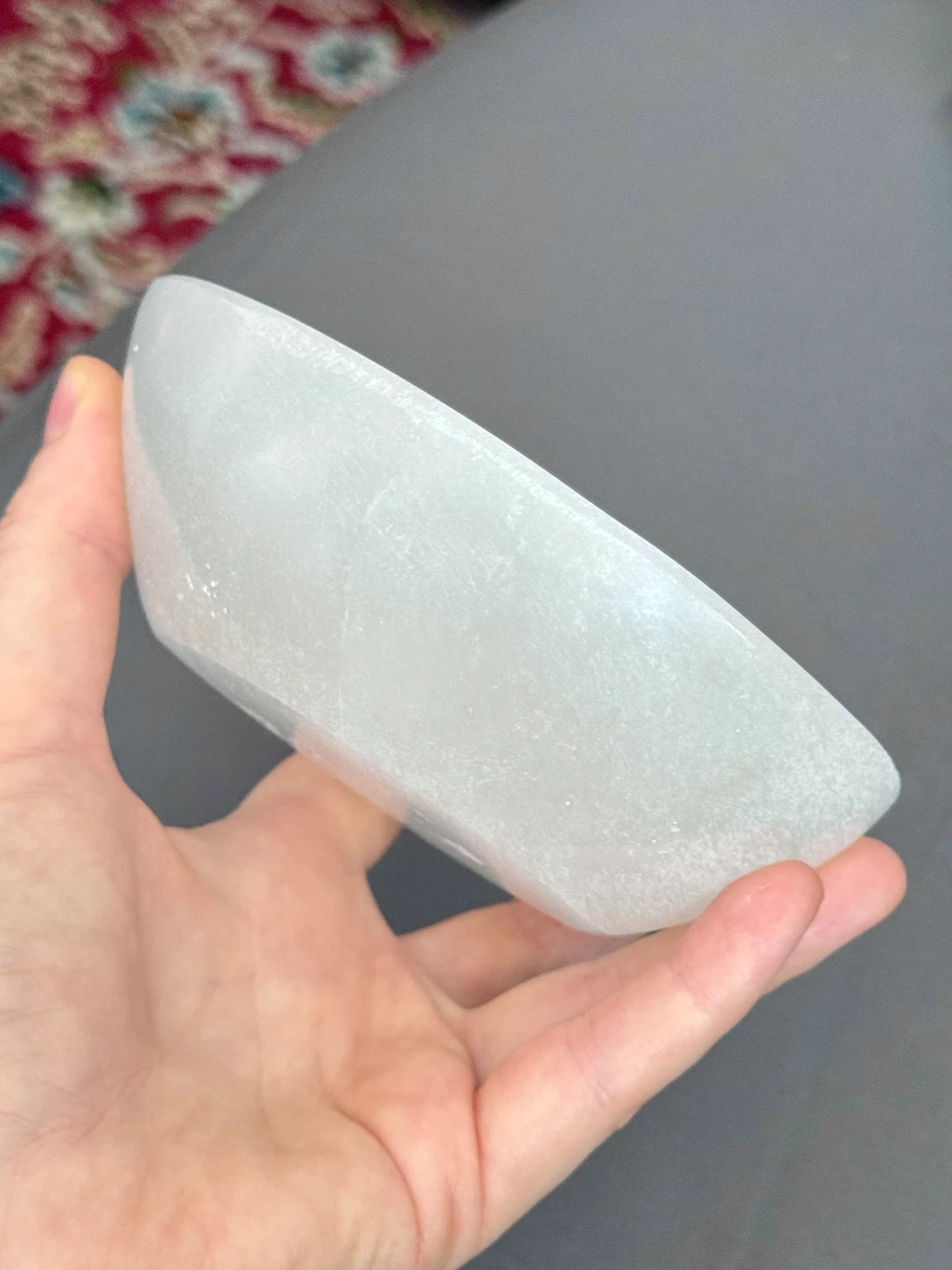 Moroccan Hand-Carved Round Crystal Selenite Dish With Crystals - photo 4