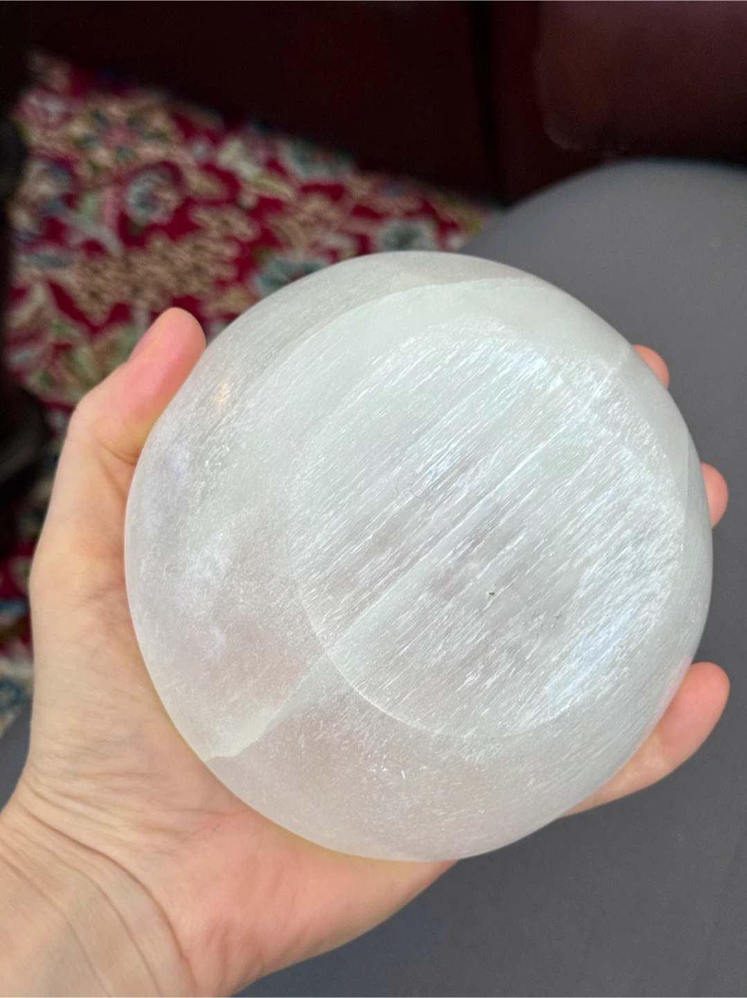 Moroccan Hand-Carved Round Crystal Selenite Dish With Crystals - photo 5