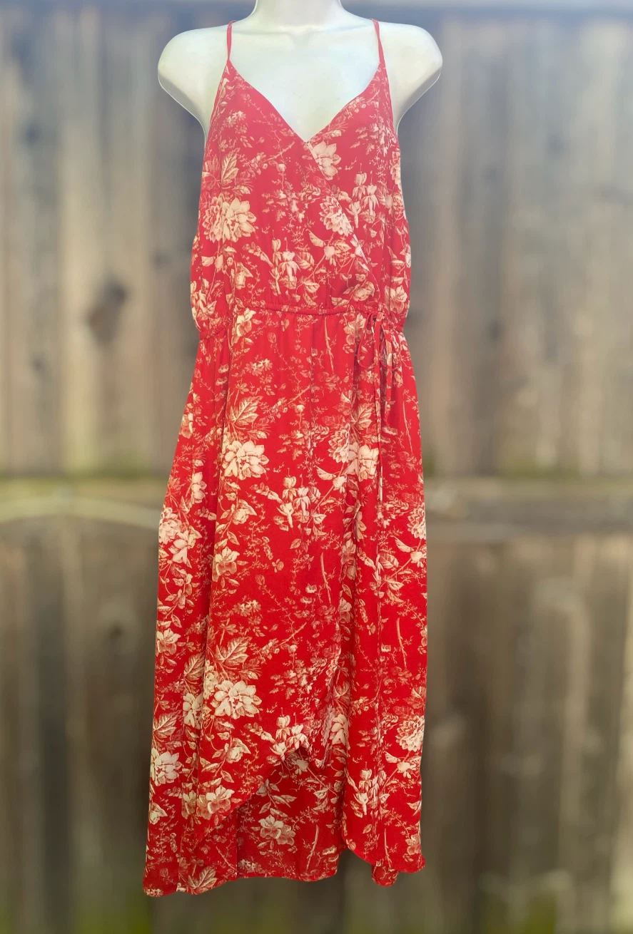 DEX Red Floral Wrap Dress - Medium