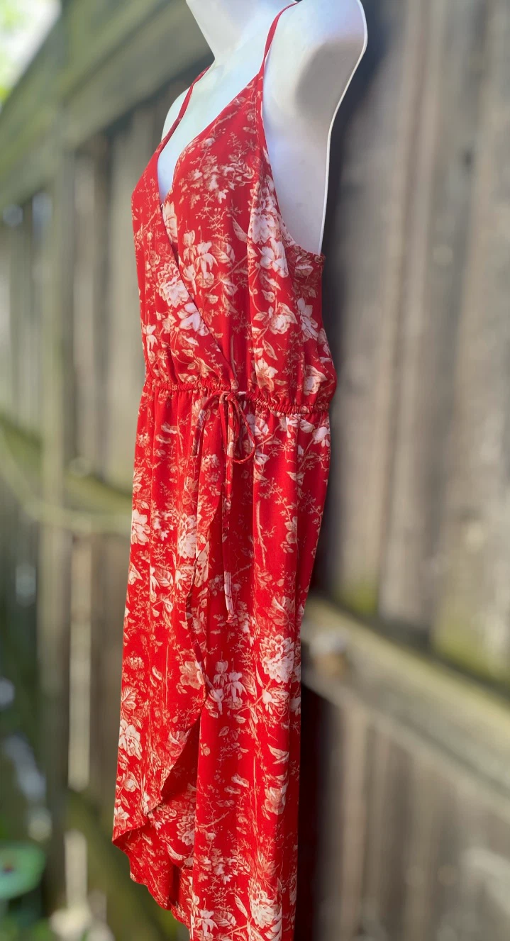 DEX Red Floral Wrap Dress - Medium - photo 2