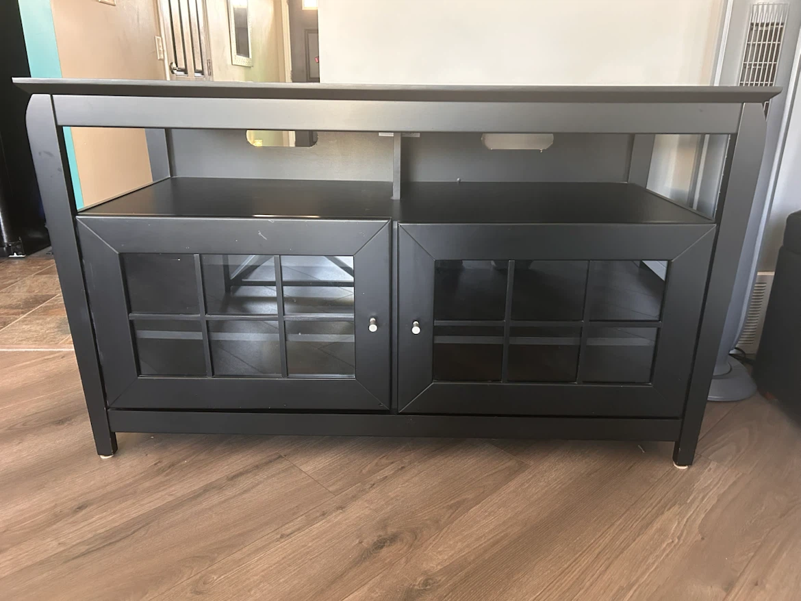 Black Media Console with Glass Doors