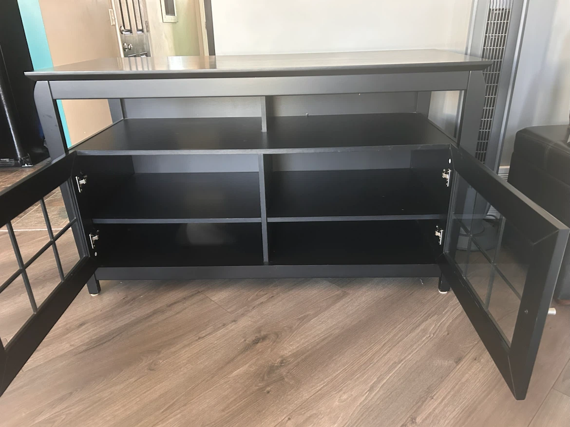 Black Media Console with Glass Doors - photo 4