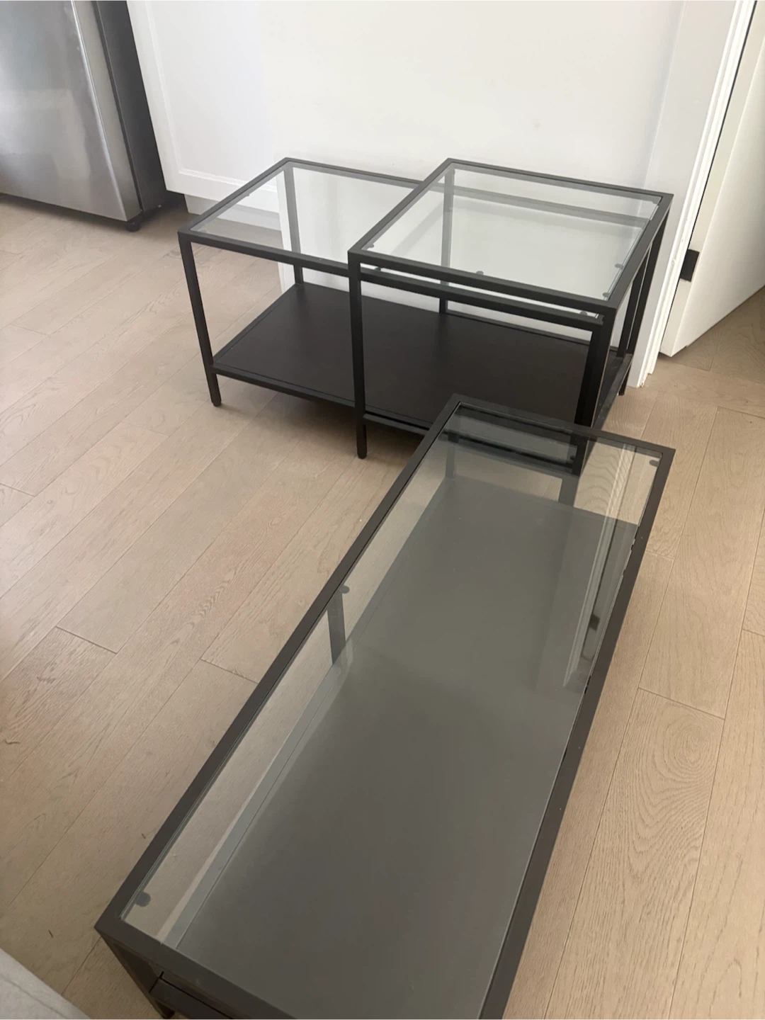 Set of 3 Black Metal and Glass Side Tables - photo 2