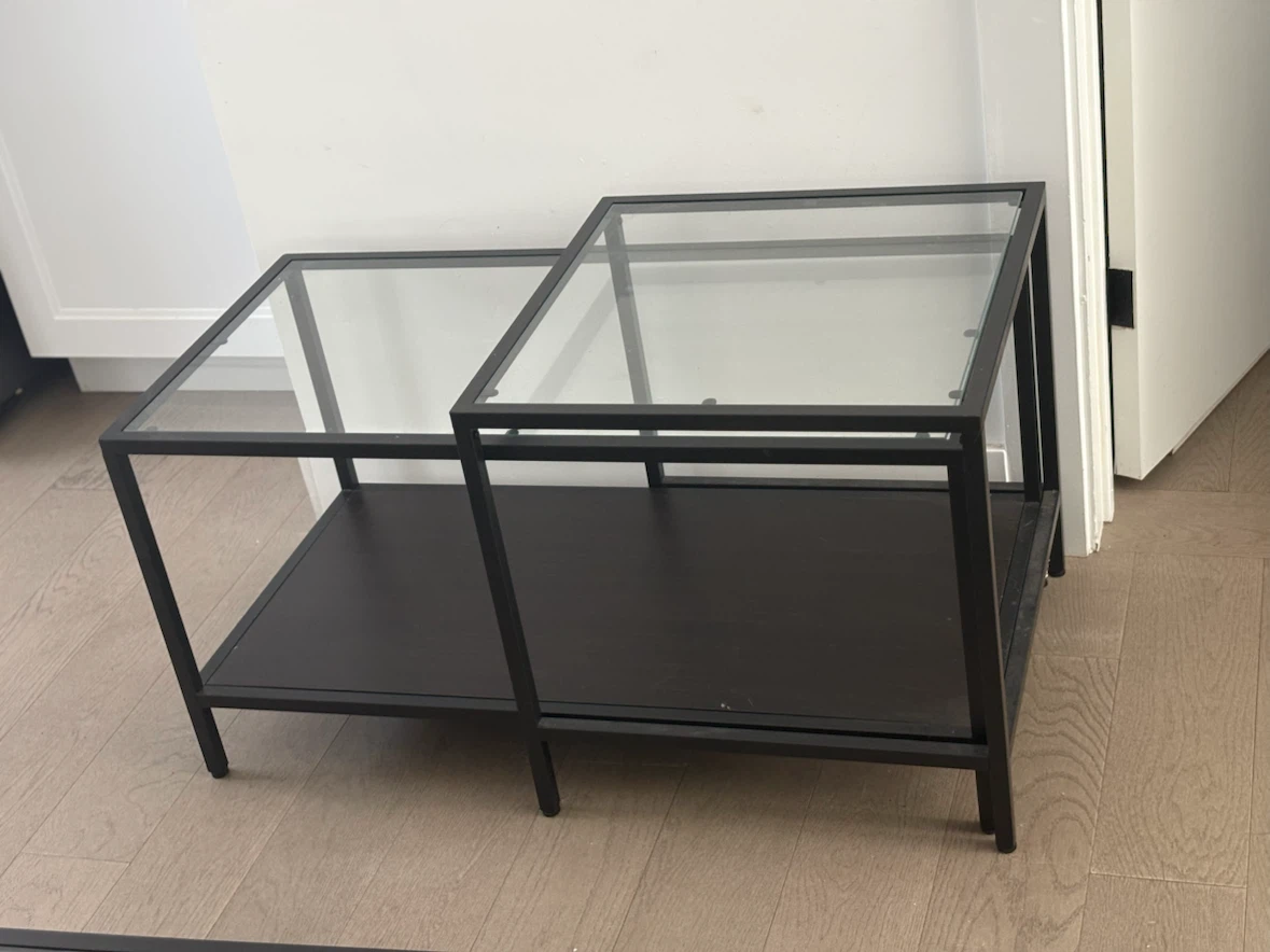Set of 3 Black Metal and Glass Side Tables - photo 3