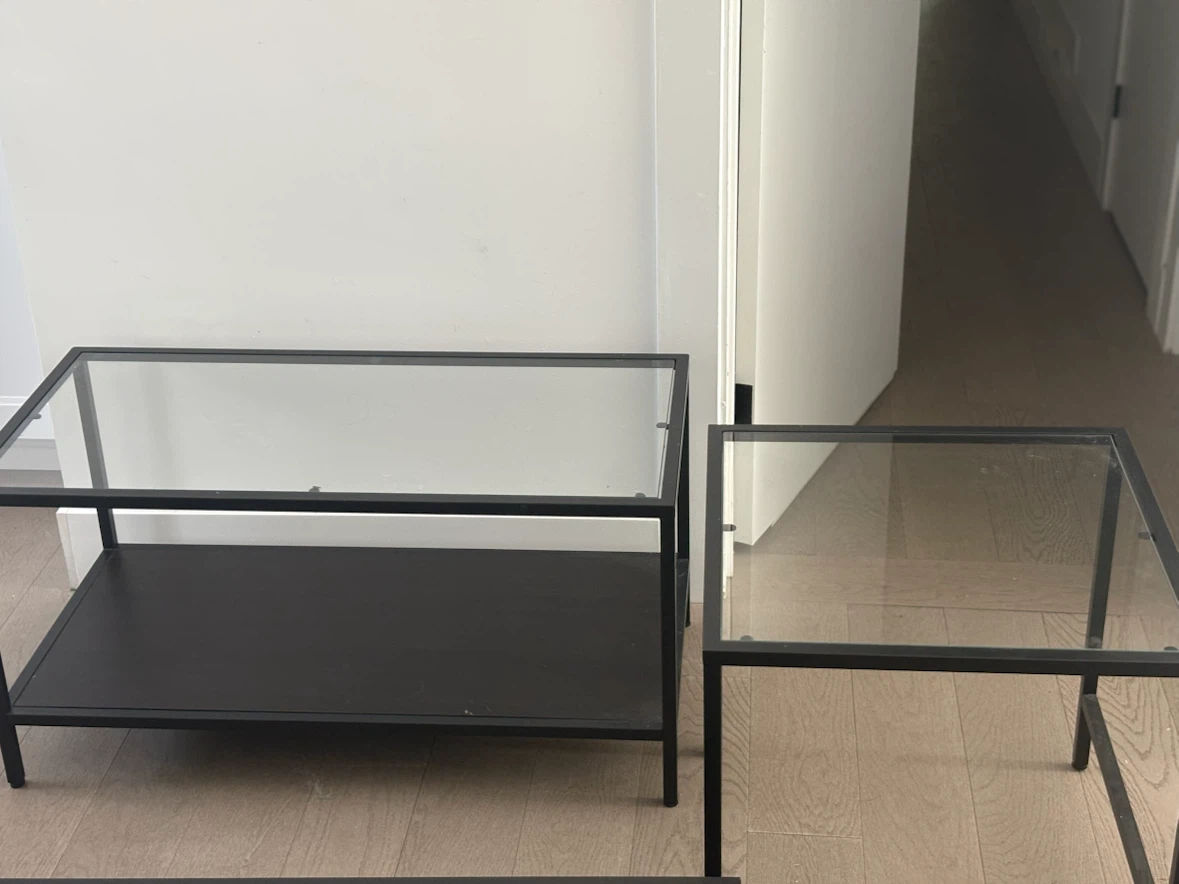 Set of 3 Black Metal and Glass Side Tables - photo 4