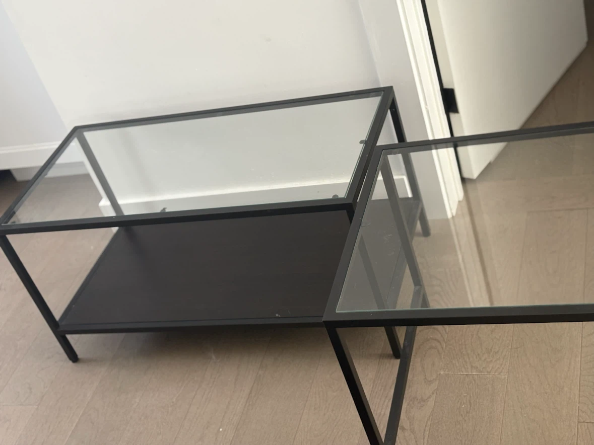 Set of 3 Black Metal and Glass Side Tables - photo 5