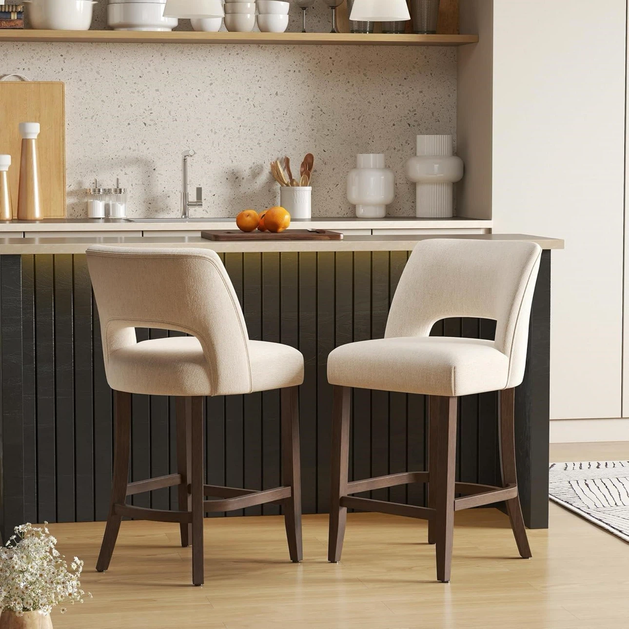 Beige Upholstered Bar Stools (Set of 2)