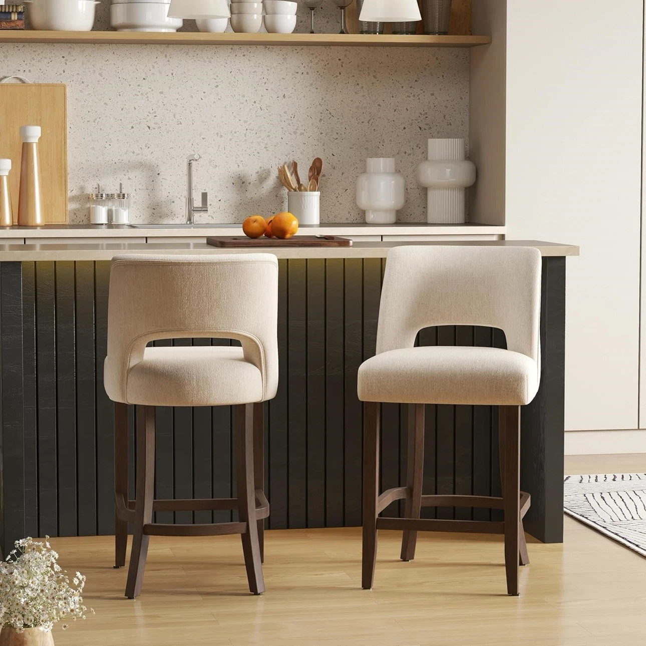 Beige Upholstered Bar Stools (Set of 2) - photo 4
