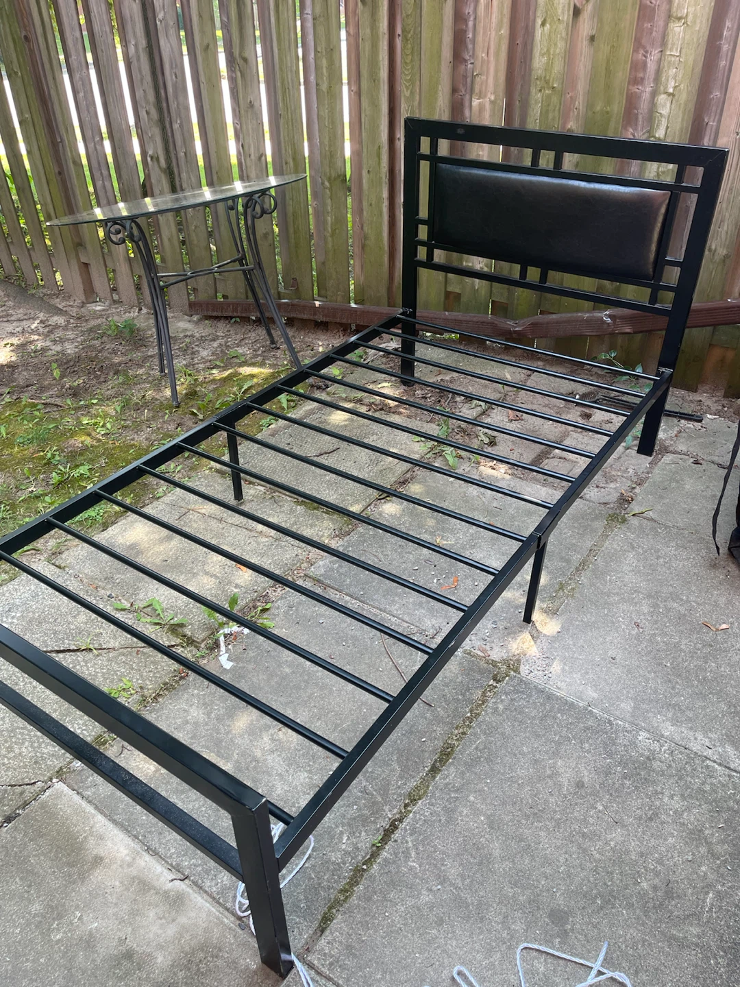 Black Metal Bed Frame with Faux Leather Headboard - photo 2