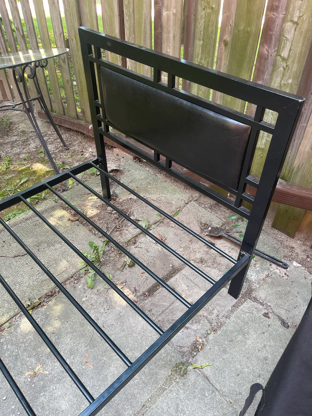 Black Metal Bed Frame with Faux Leather Headboard - photo 3