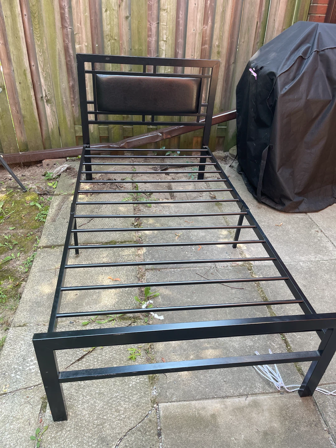 Black Metal Bed Frame with Faux Leather Headboard - photo 4