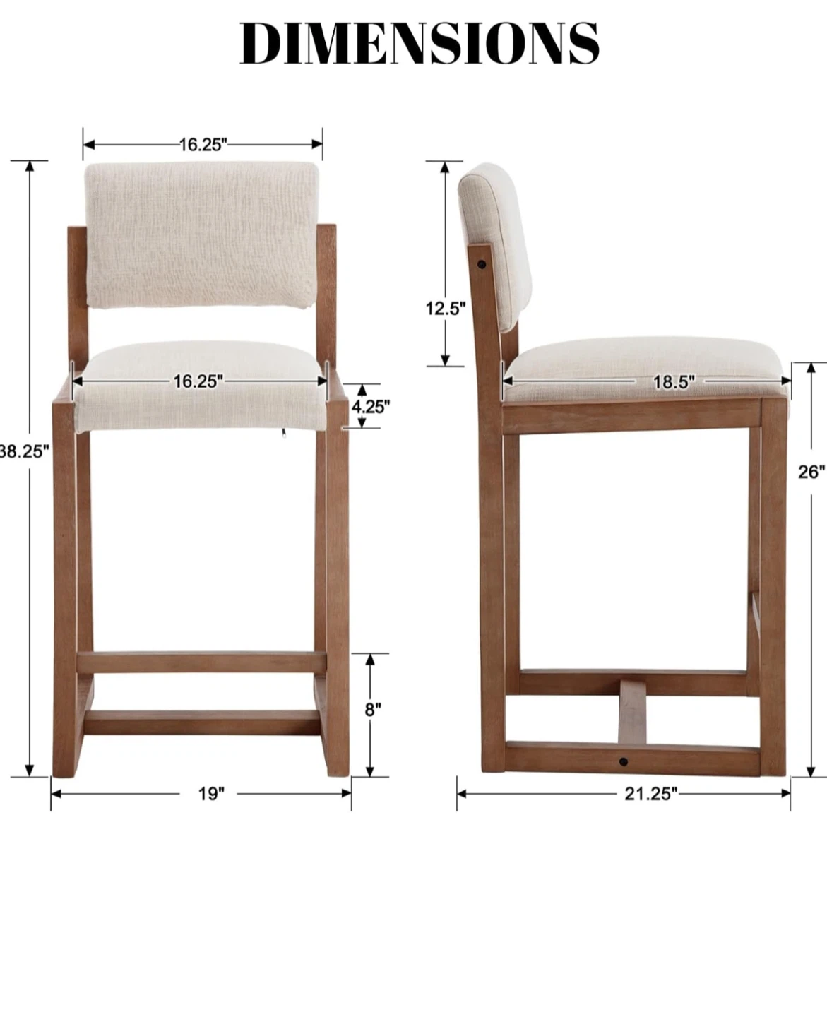 Set of 2 Beige Upholstered Counter Height Bar Stools - photo 3