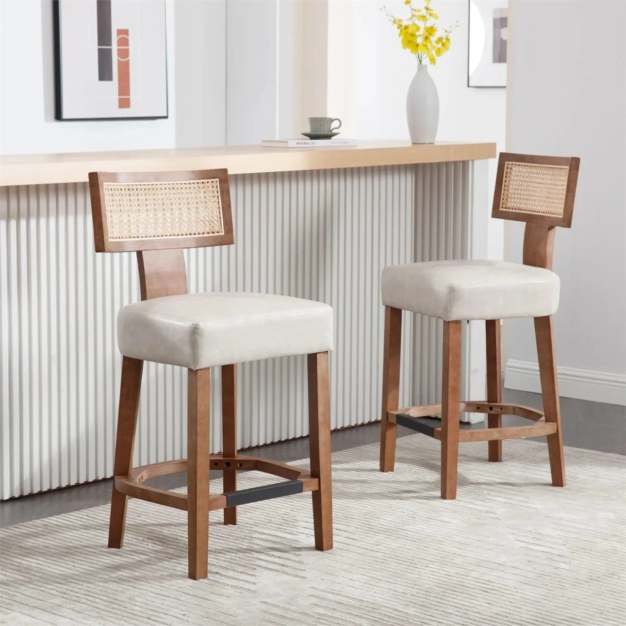 Set of 2 Counter Height Bar Stools - Beige