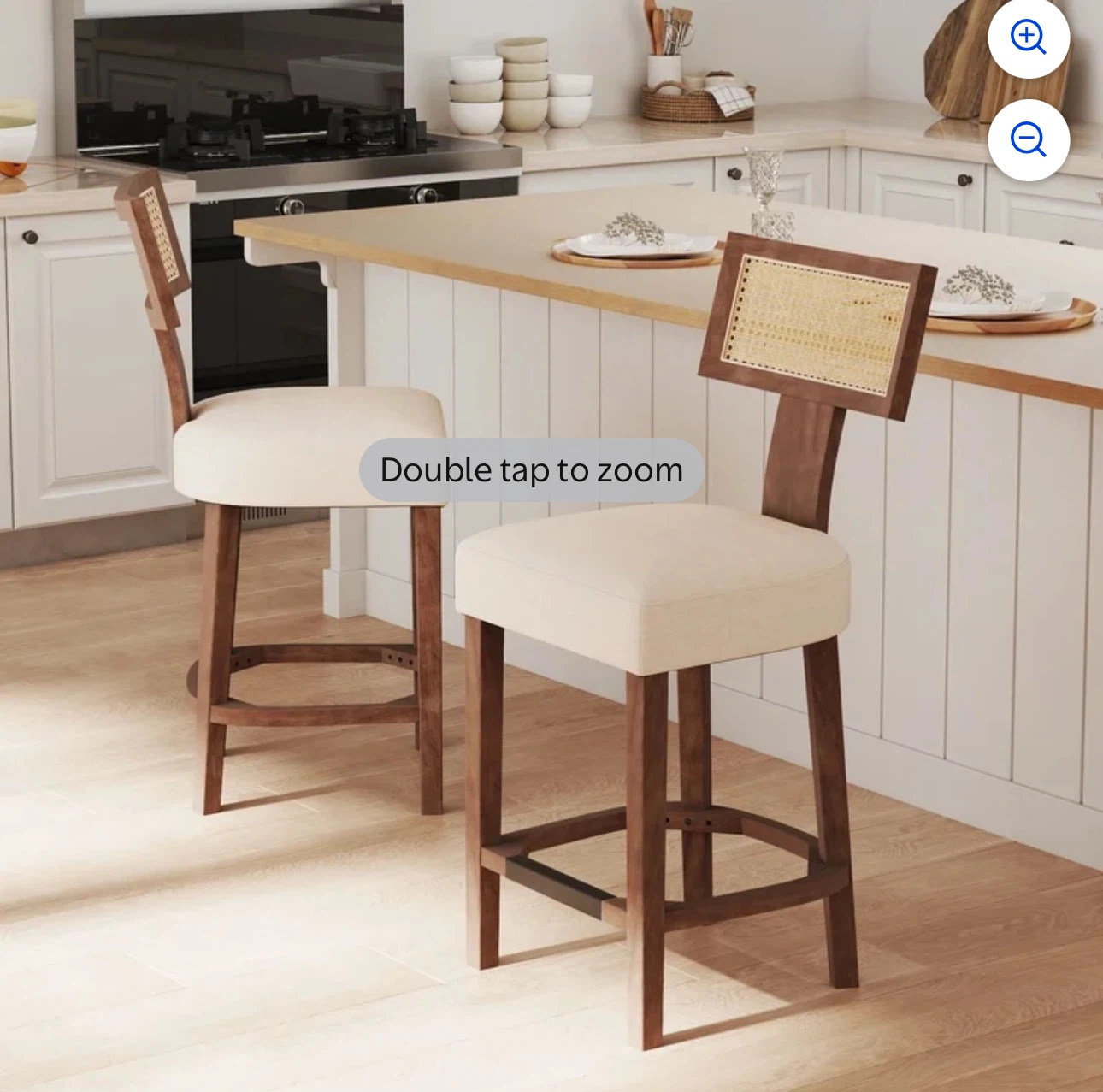 Set of 2 Counter Height Bar Stools - Beige - photo 3