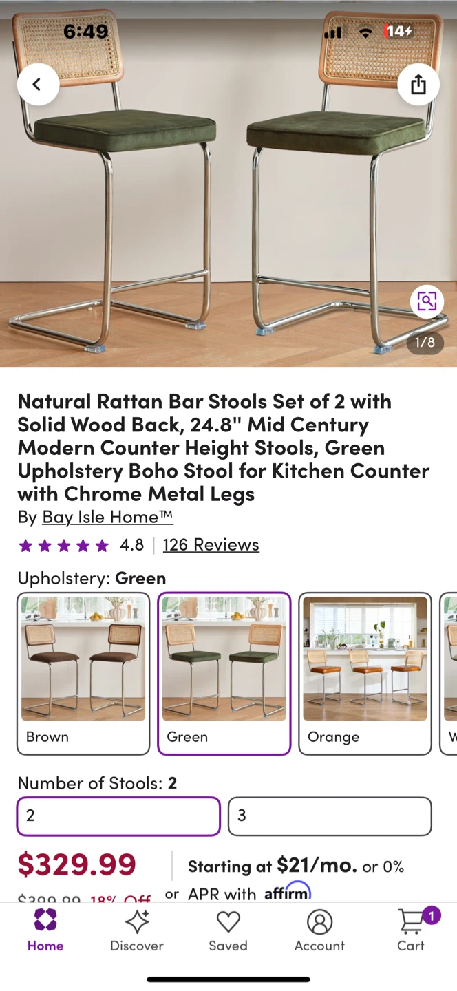 Set of 2 Bay Isle Home Bar Stools - Green - photo 4