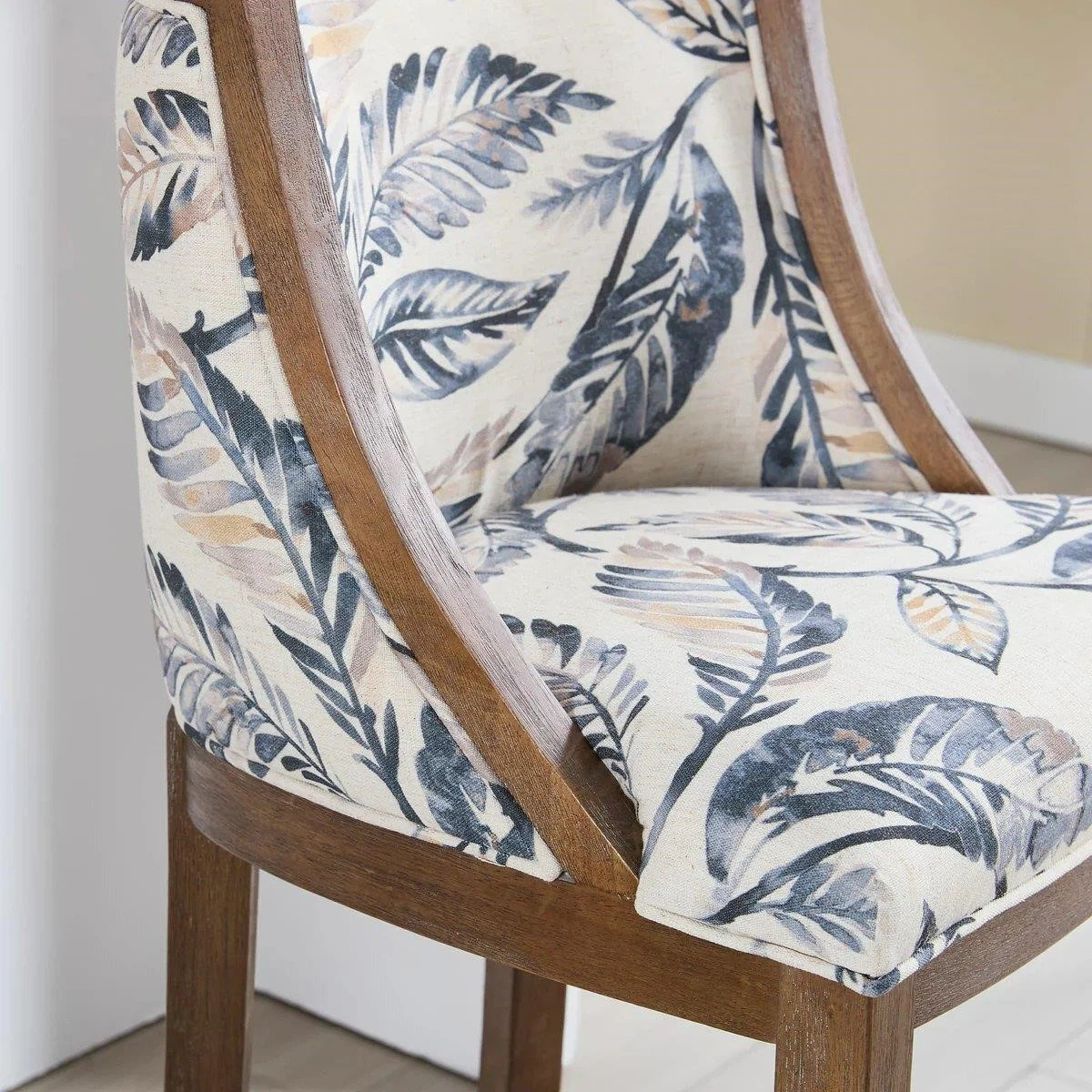 Bar Stools (Set of 2) - Leaf Print Fabric with Wooden Frame - photo 2