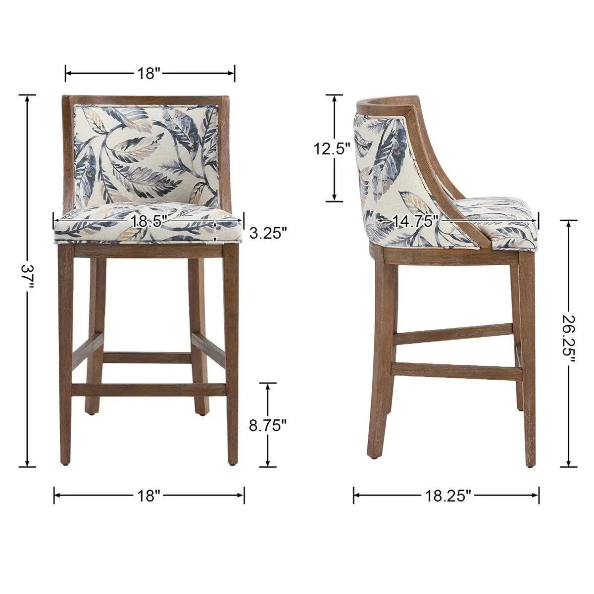 Bar Stools (Set of 2) - Leaf Print Fabric with Wooden Frame - photo 3
