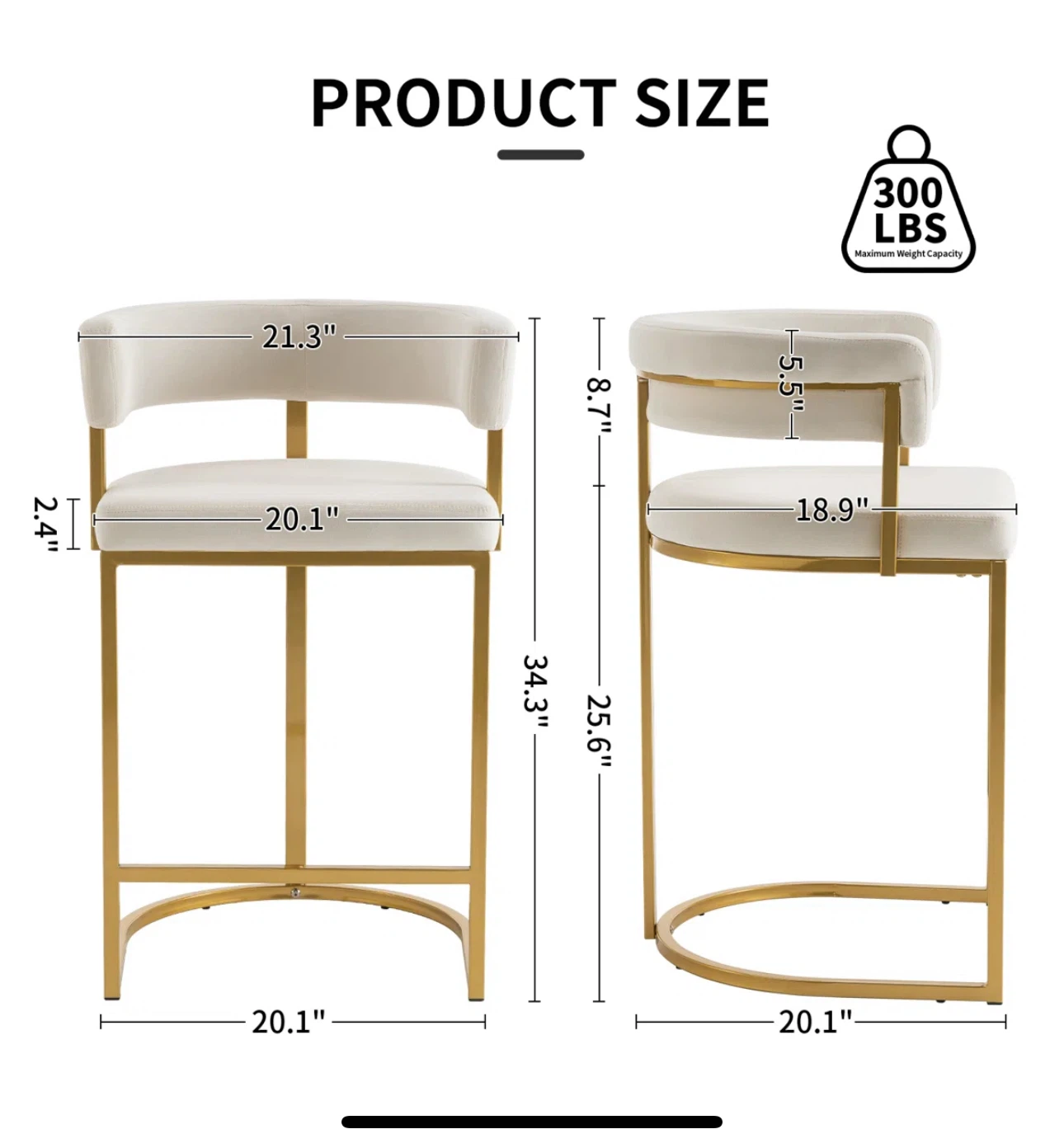 Set of 2 Counter Stools - White Sherpa & Gold Metal - photo 2