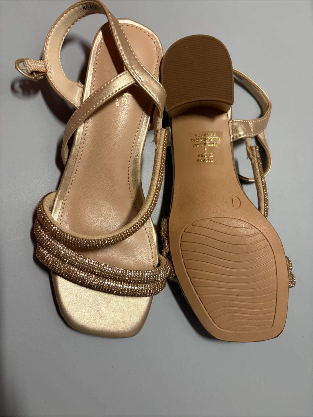 Gold Embellished Block Heel Sandals