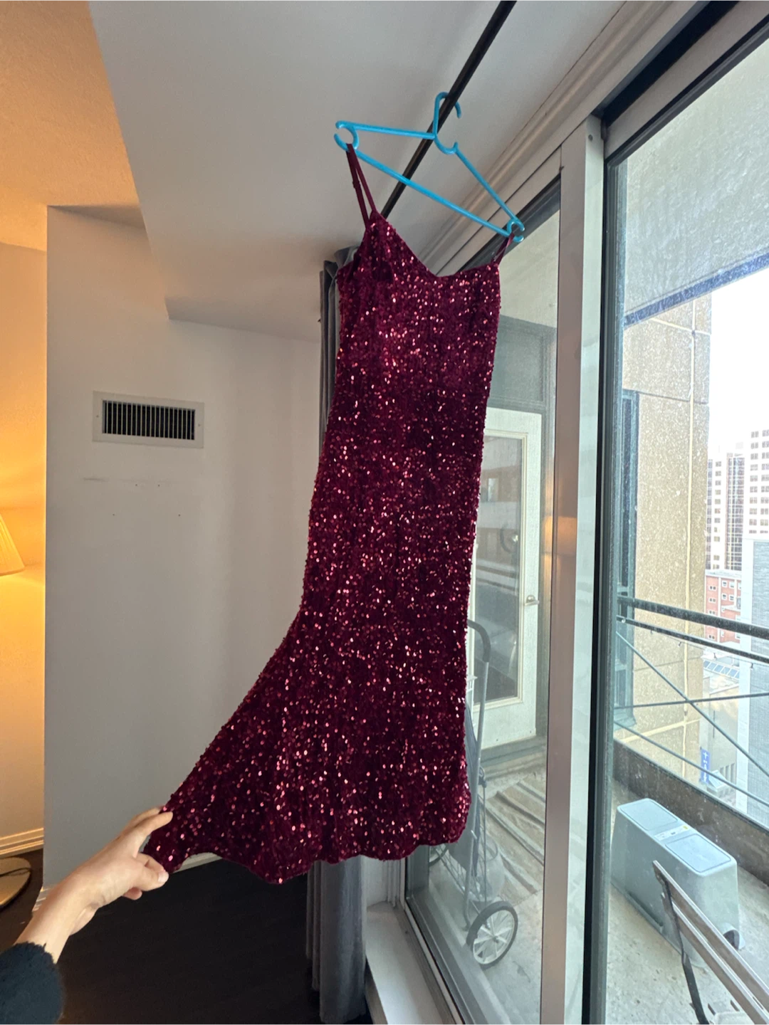 Burgundy Sequin Spaghetti Strap Dress