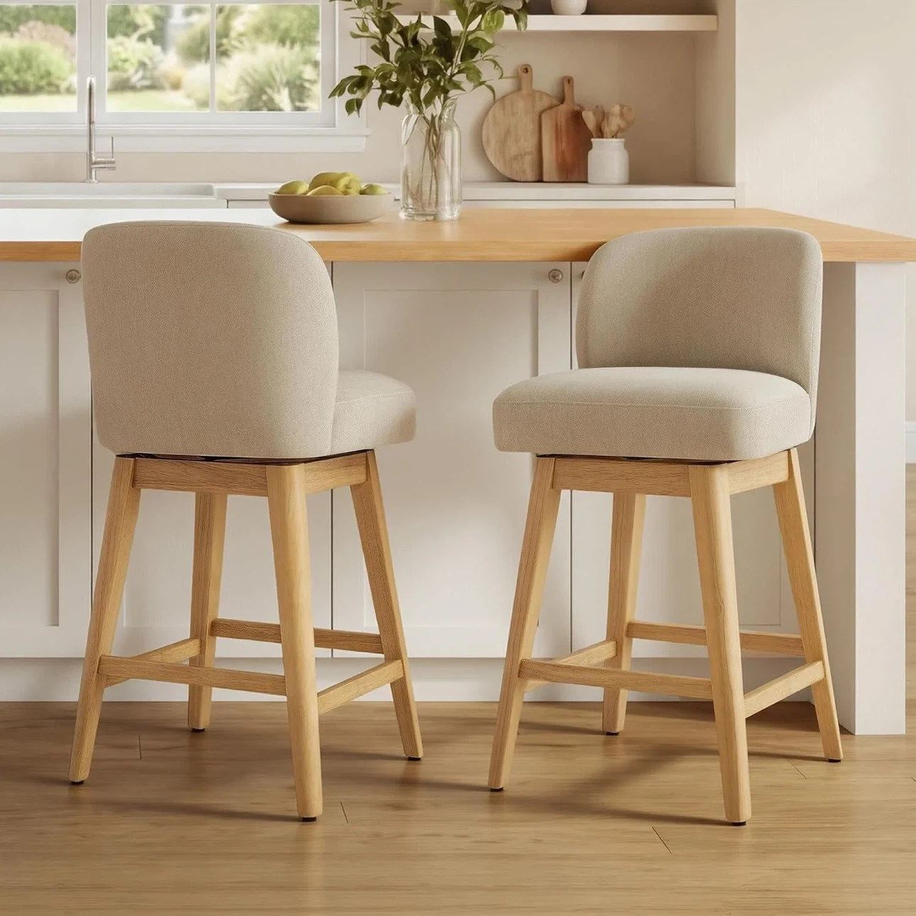 Swivel Bar Stool - Beige Fabric
