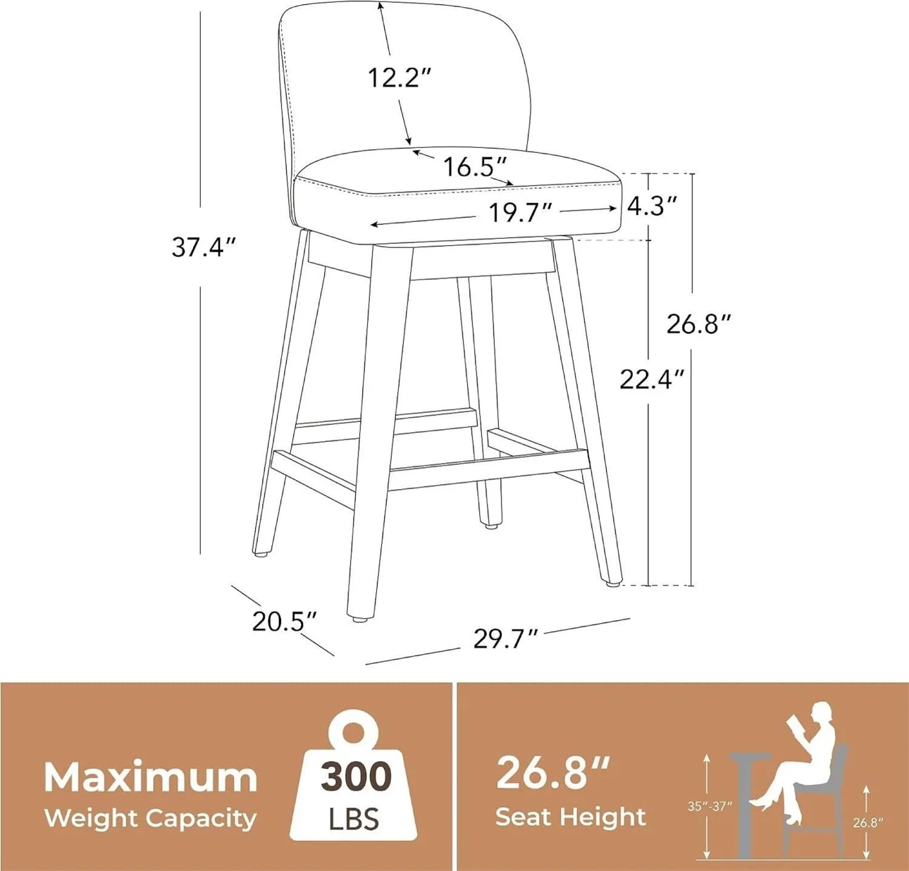 Swivel Bar Stool - Beige Fabric - photo 2