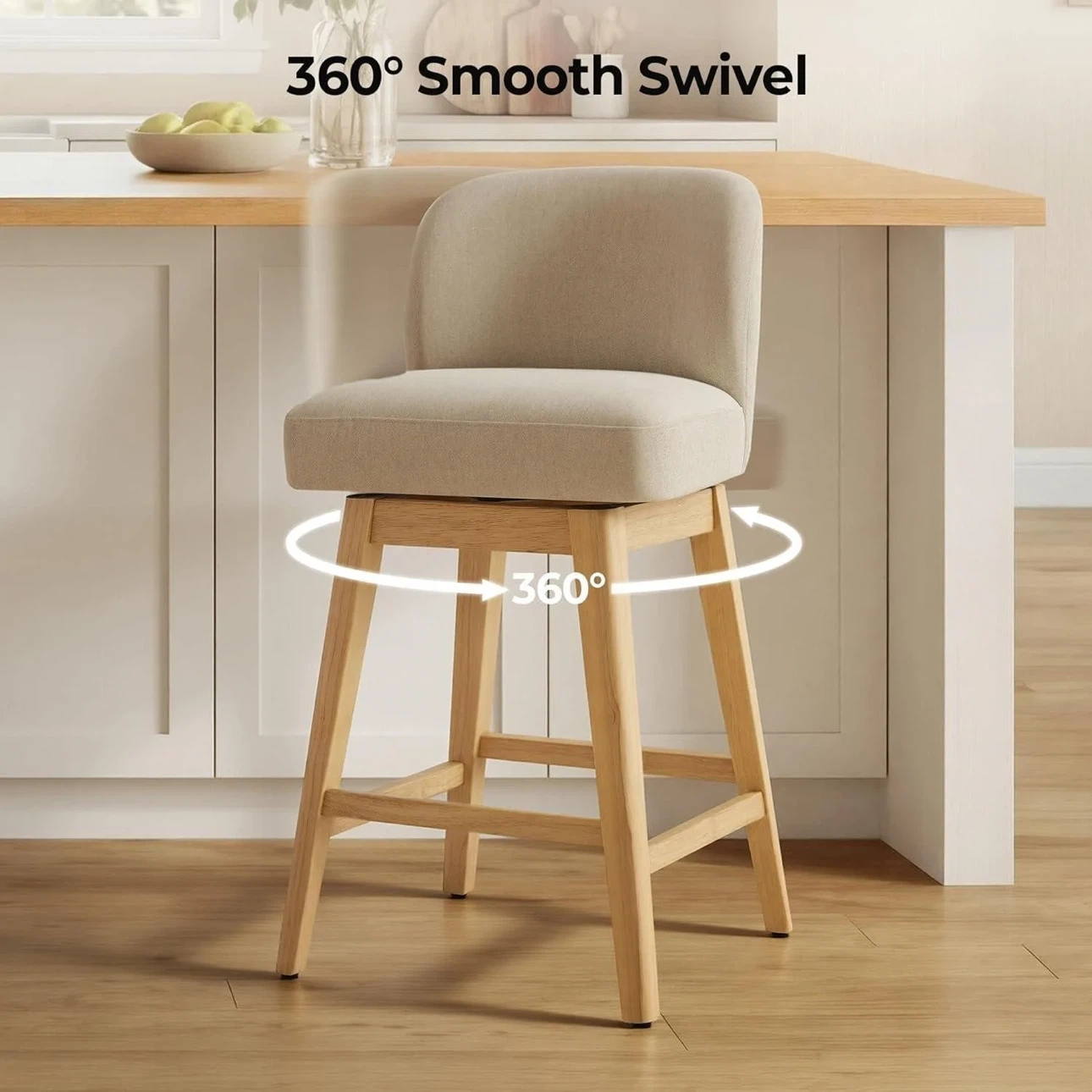 Swivel Bar Stool - Beige Fabric - photo 3