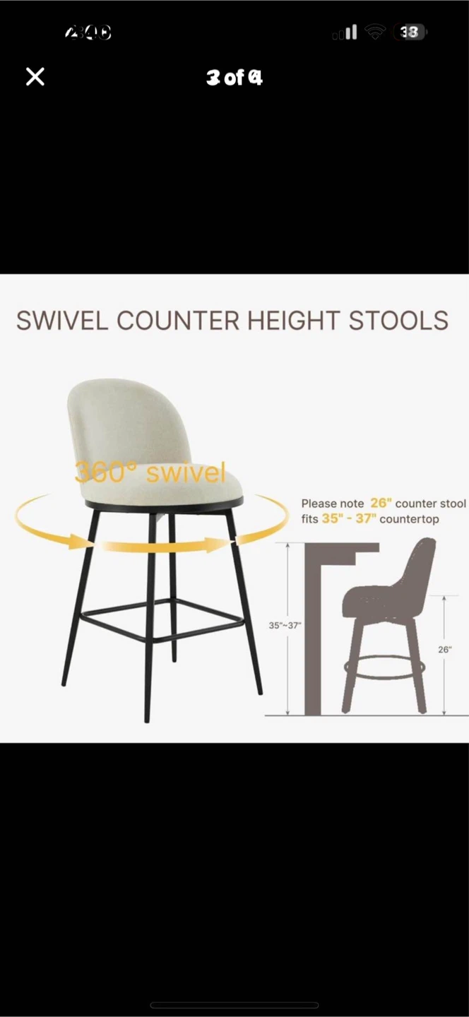 Set of 2 Swivel Counter Height Stools - Cream - photo 3