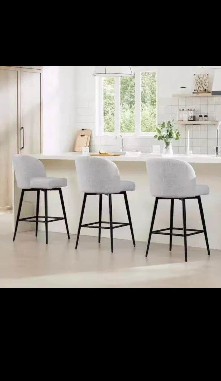 Light Grey Upholstered Bar Stools with Black Legs (Set of 3)