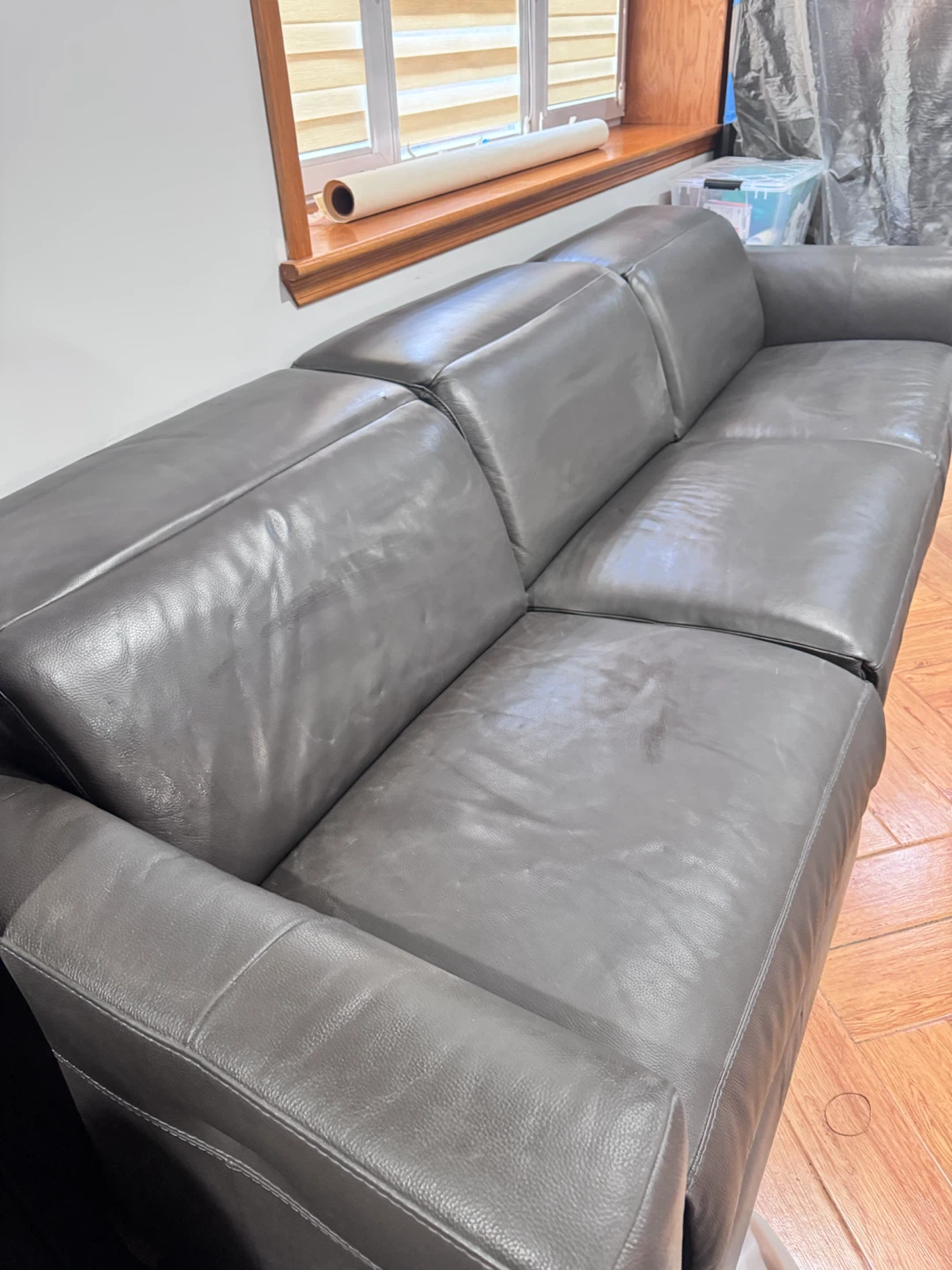 Gray Leather Sofa - photo 5