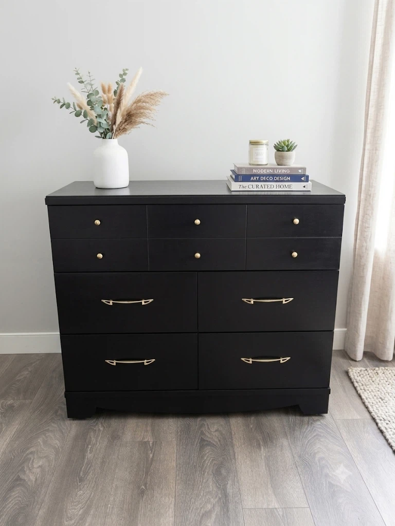 Black Dresser with Gold Hardware