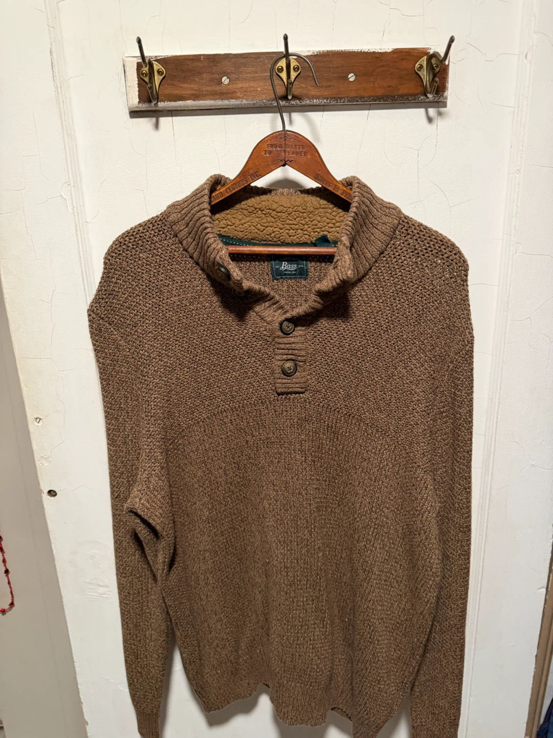 Brown Knit Sweater with Sherpa Collar - Size L