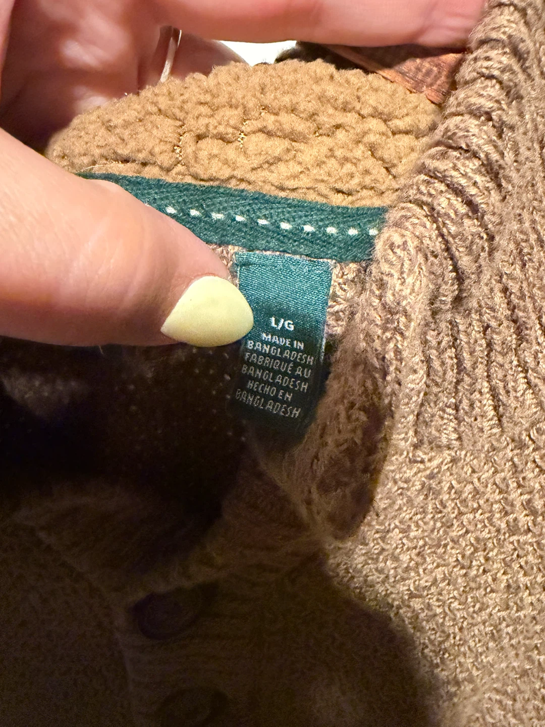 Brown Knit Sweater with Sherpa Collar - Size L - photo 2