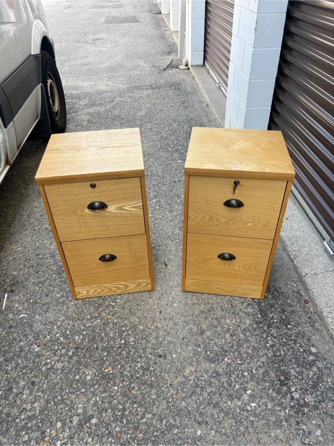 Free delivery used 2 x Wooden Filing Cabinets