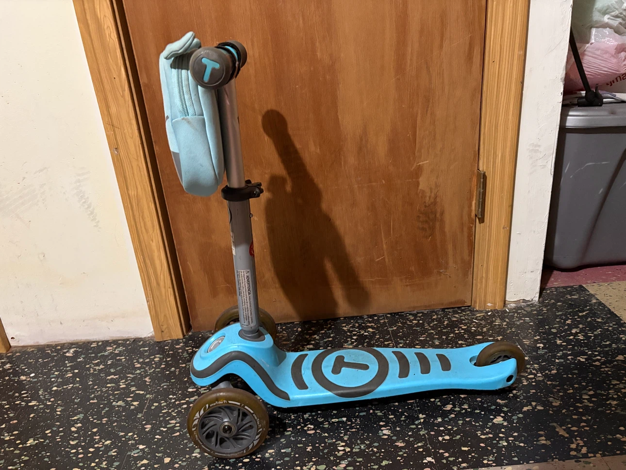 Blue 3-Wheel Scooter with Handlebar Bag