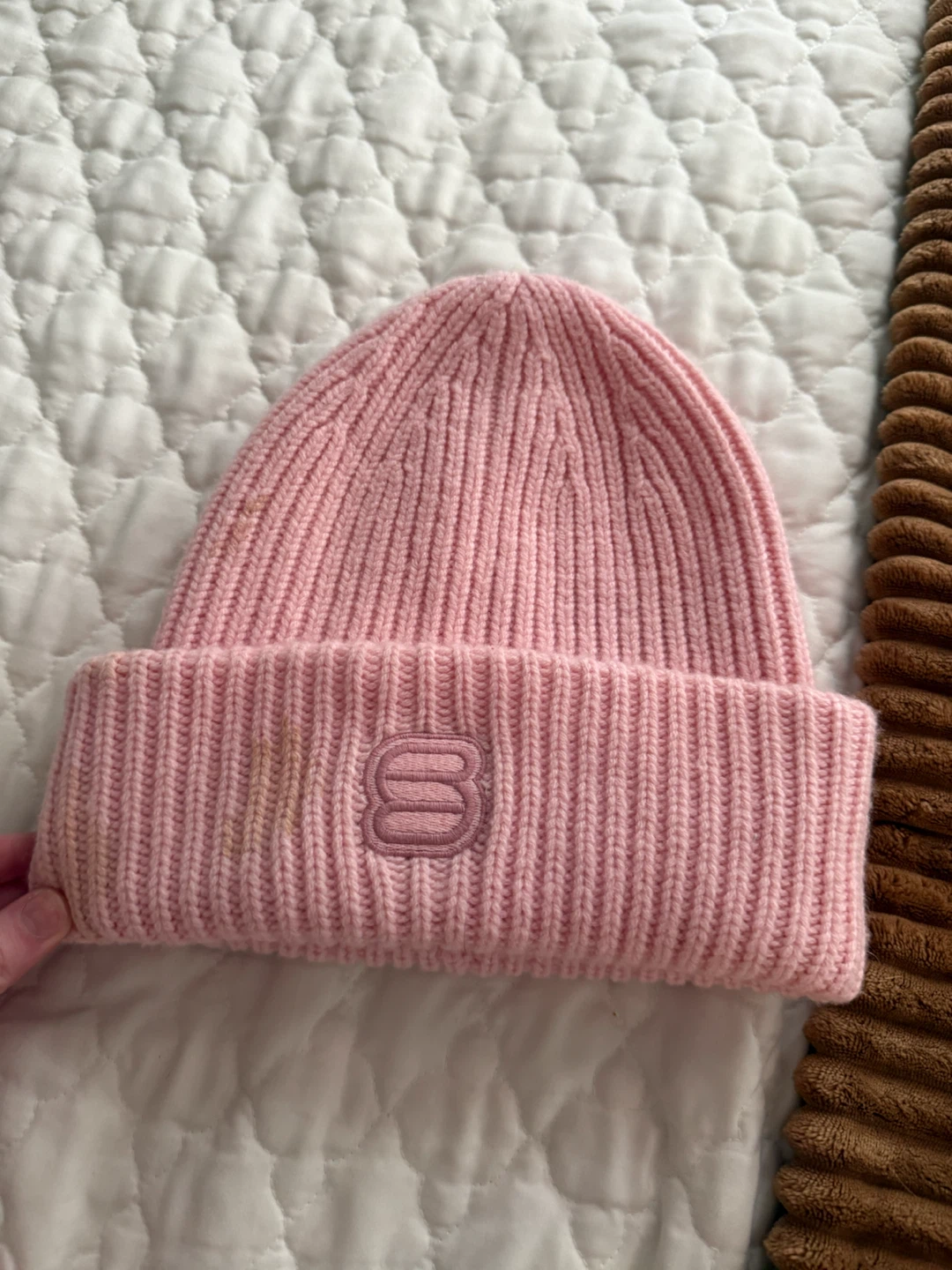 The Super Puff Pink Ribbed Knit Beanie OS