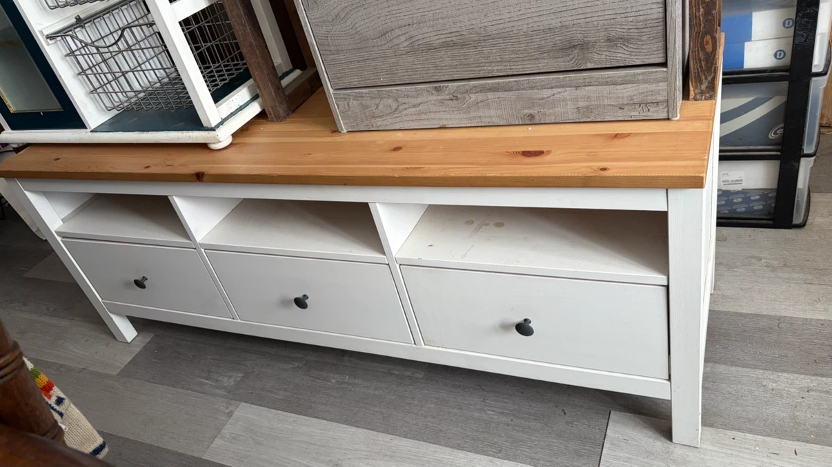 White IKEA Entertainment Unit with 3 Drawers
