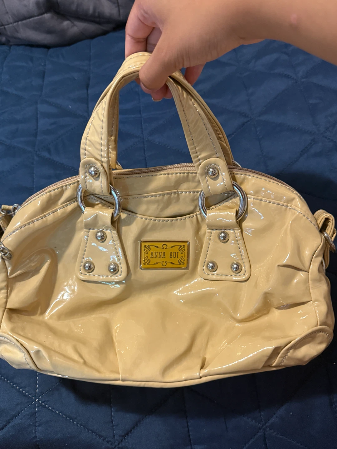 Vintage Anna Sui Patent Leather Handbag - Beige