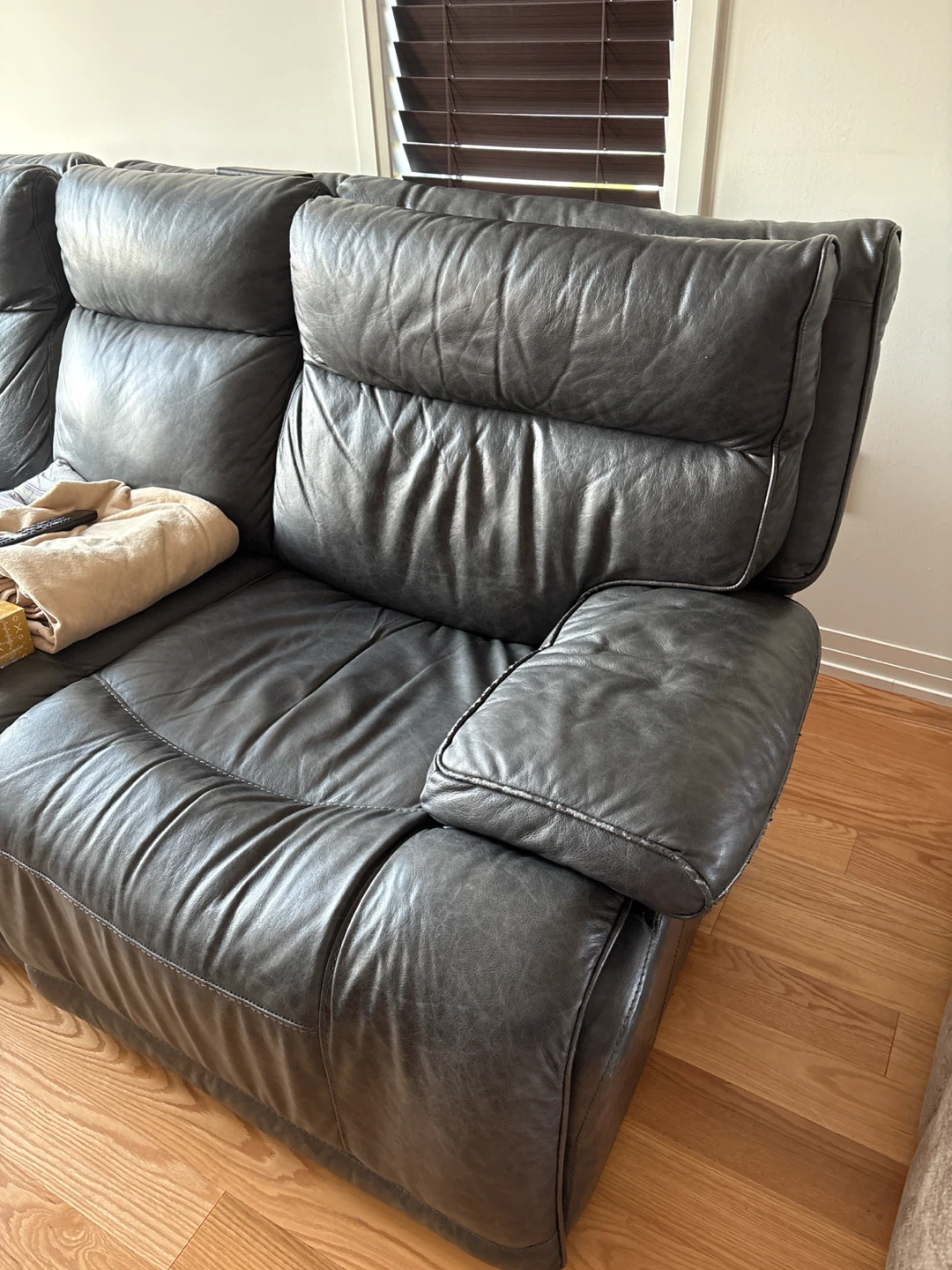 Dark Grey Leather reclining Sofa with USB Port